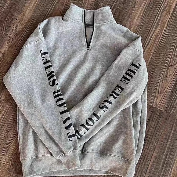 Taylor Swift Eras Tour Grey 1/4 Quarter Zip Pullover Sweatshirt - Picture 2 of 4